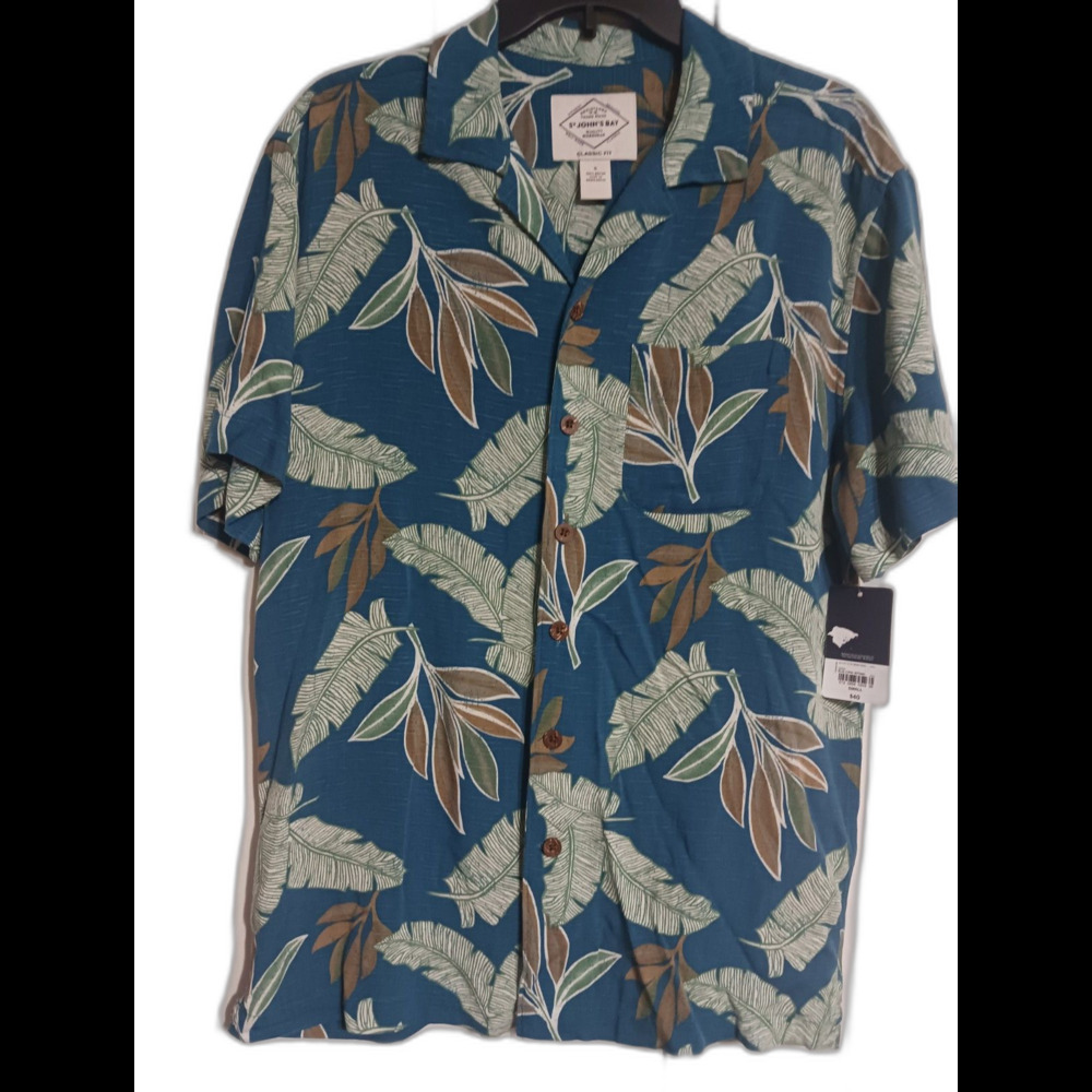 NWT Men's St. John's Bay Short Sleeve Palm Shirt Size S